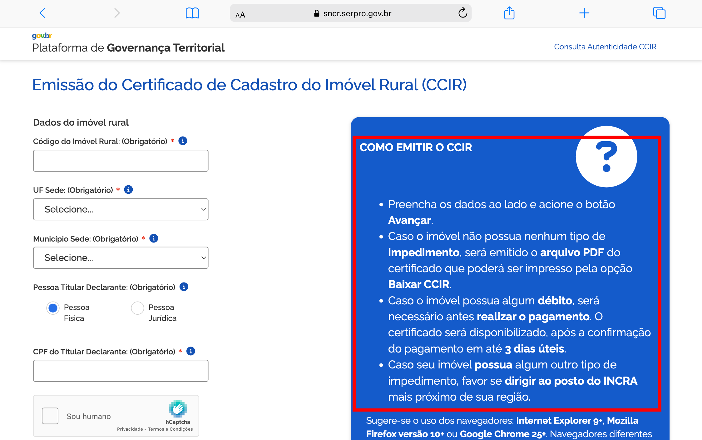 Destaque para a área de instruções de pagamento da guia GRU no site do CCIR.