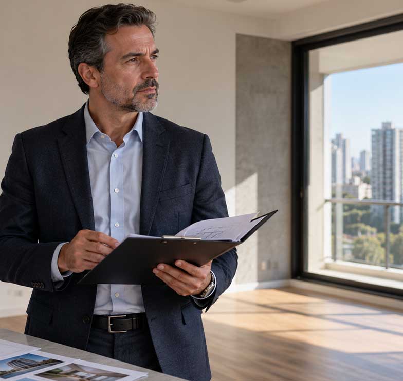 profissional analisa imóvel durante vistoria para laudo de avaliação de imóvel para locação